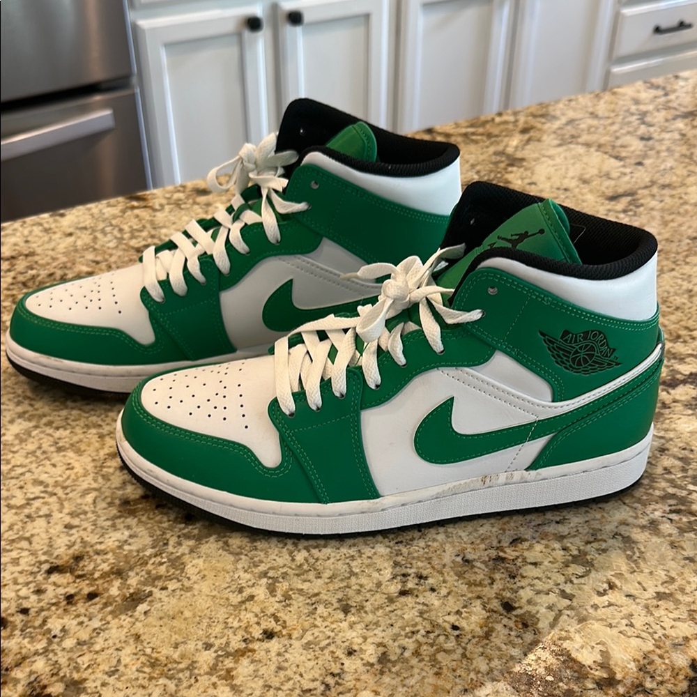 Nike Jordans - Green and White Sneakers High-Top Style, Mens
